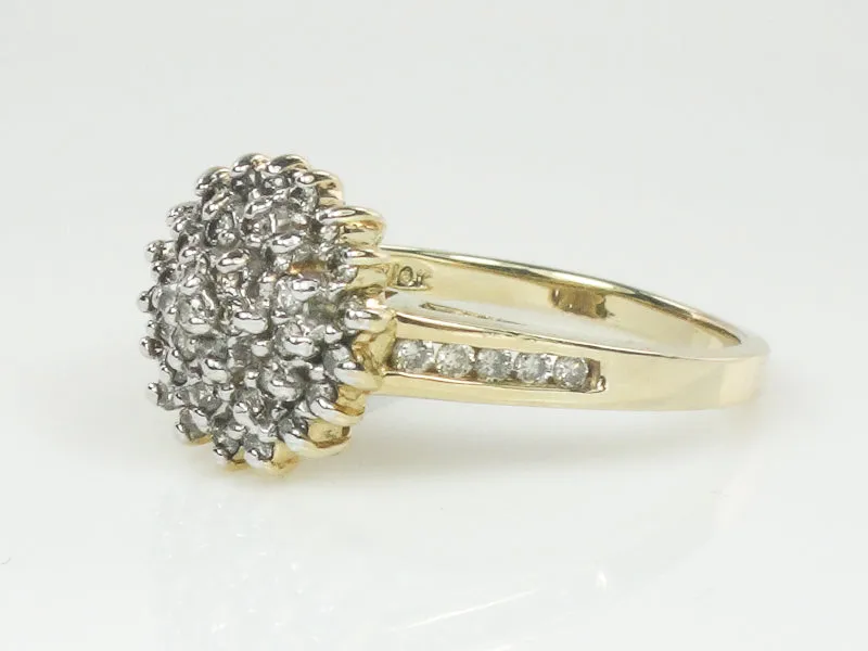 Vintage 10k Two Tone Gold Natural Diamond Round Cluster Ring, Engagement Ring, Size 6.75