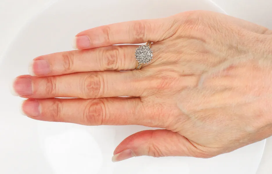 Vintage 10k Two Tone Gold Natural Diamond Round Cluster Ring, Engagement Ring, Size 6.75