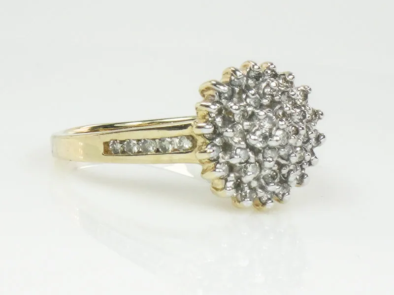 Vintage 10k Two Tone Gold Natural Diamond Round Cluster Ring, Engagement Ring, Size 6.75