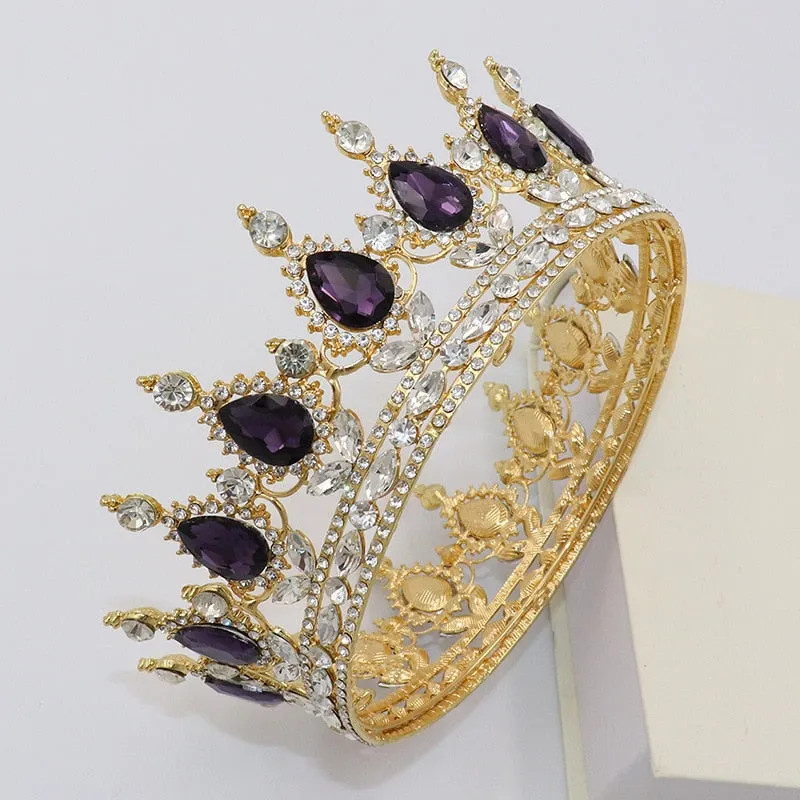 Vintage Crystal Royal Queen King Full Round Tiara Crown Hair Accessories