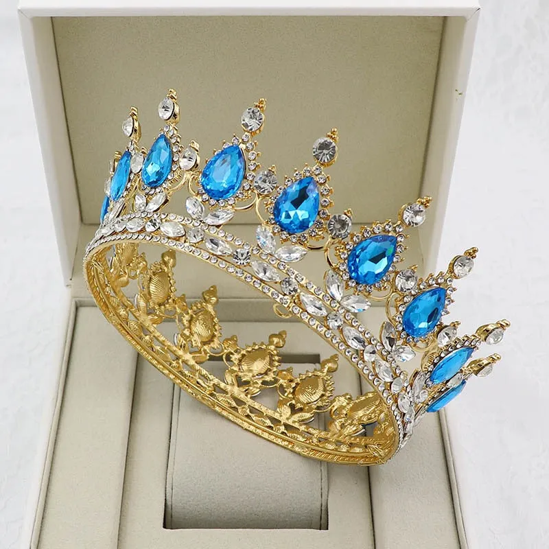 Vintage Crystal Royal Queen King Full Round Tiara Crown Hair Accessories