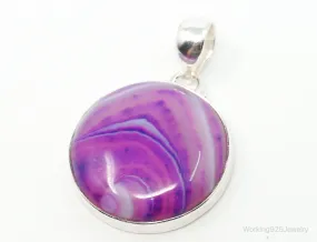 Vintage Designer TGGC Large Pink Agate Sterling Silver Necklace Pendant
