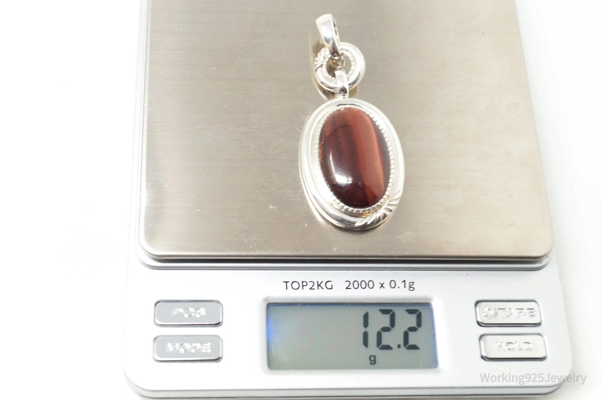 Vintage Designer Whitney Kelly Red Tigers Eye Sterling Silver Necklace Pendant