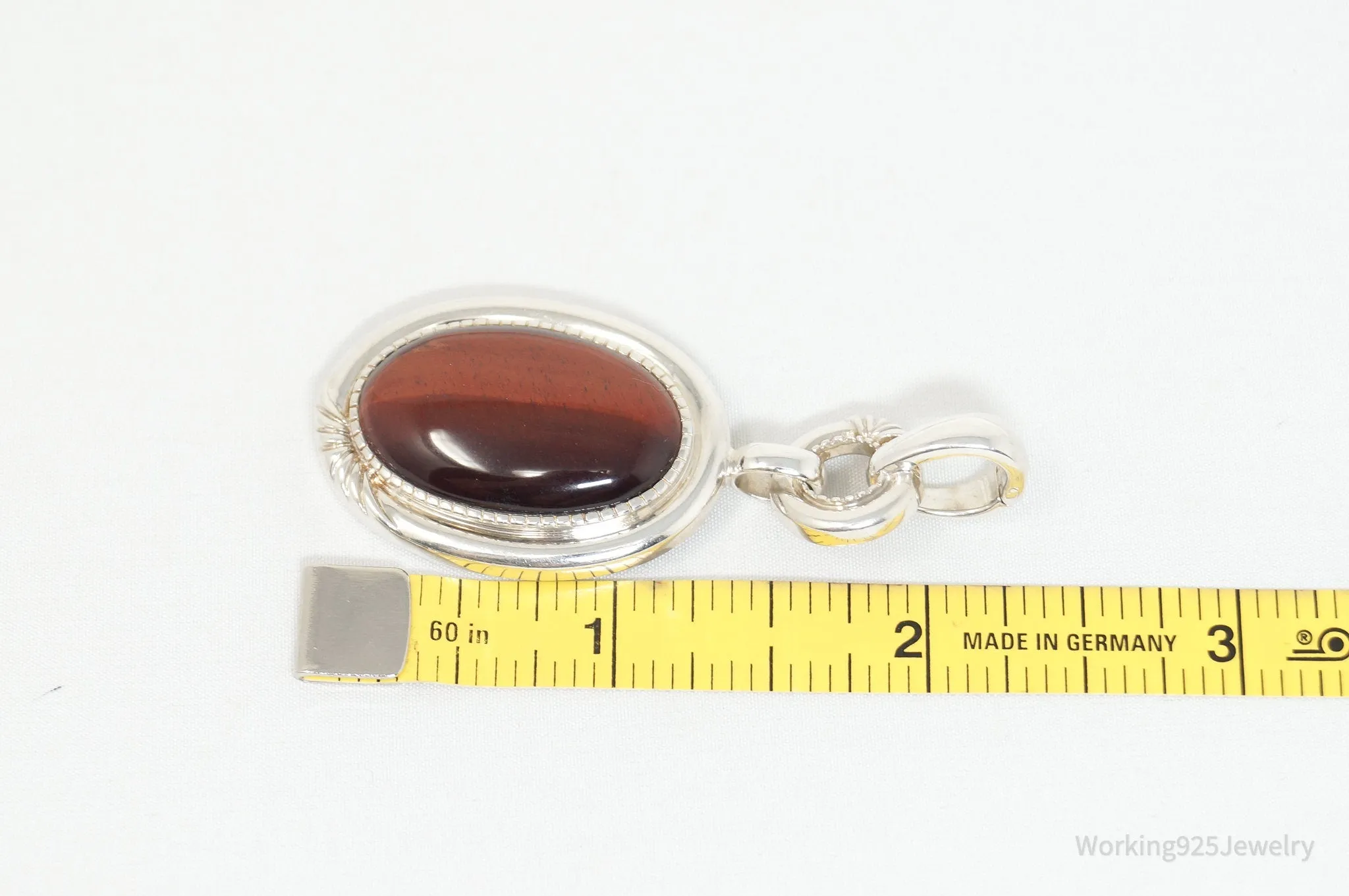 Vintage Designer Whitney Kelly Red Tigers Eye Sterling Silver Necklace Pendant