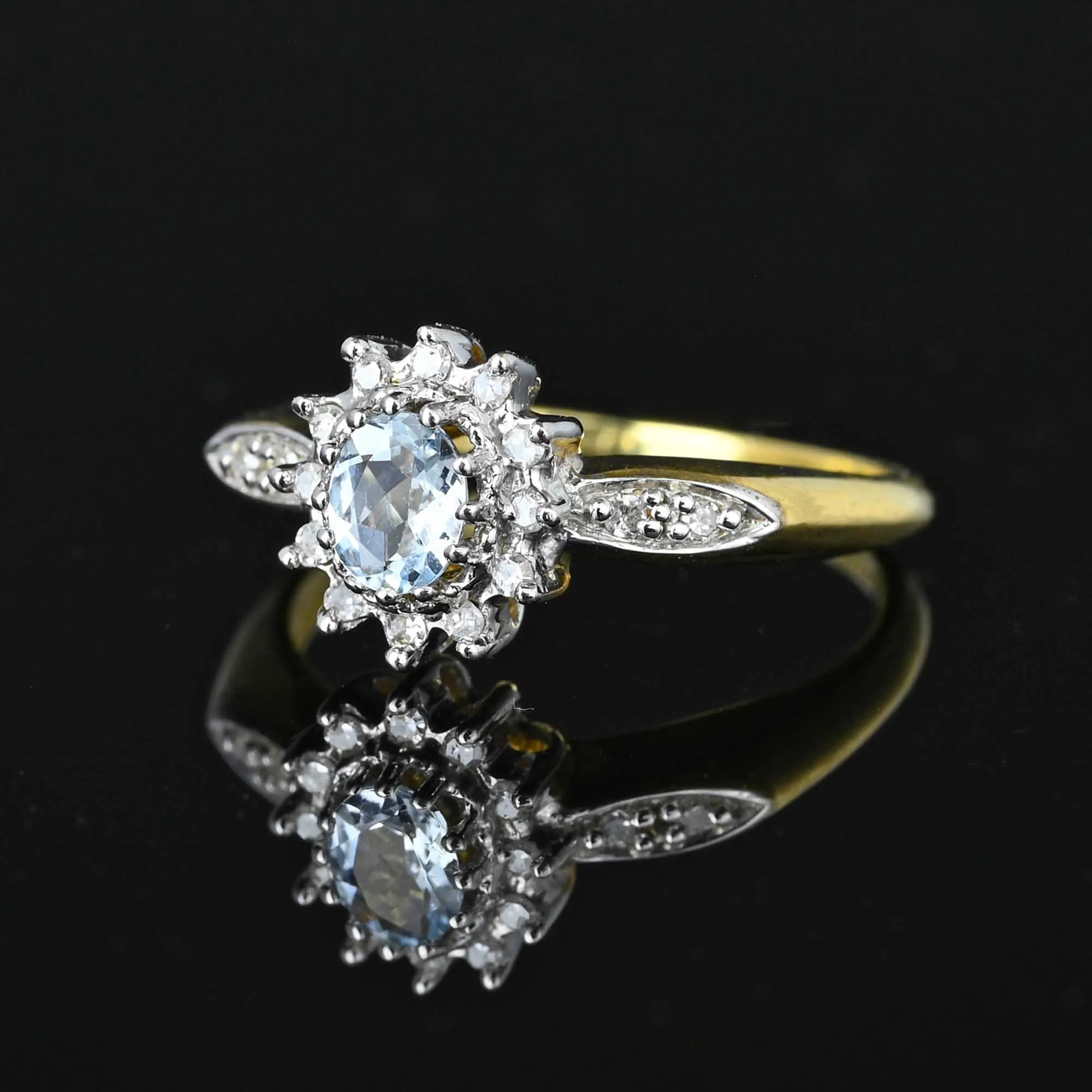 Vintage Diamond Halo Aquamarine Engagement Ring