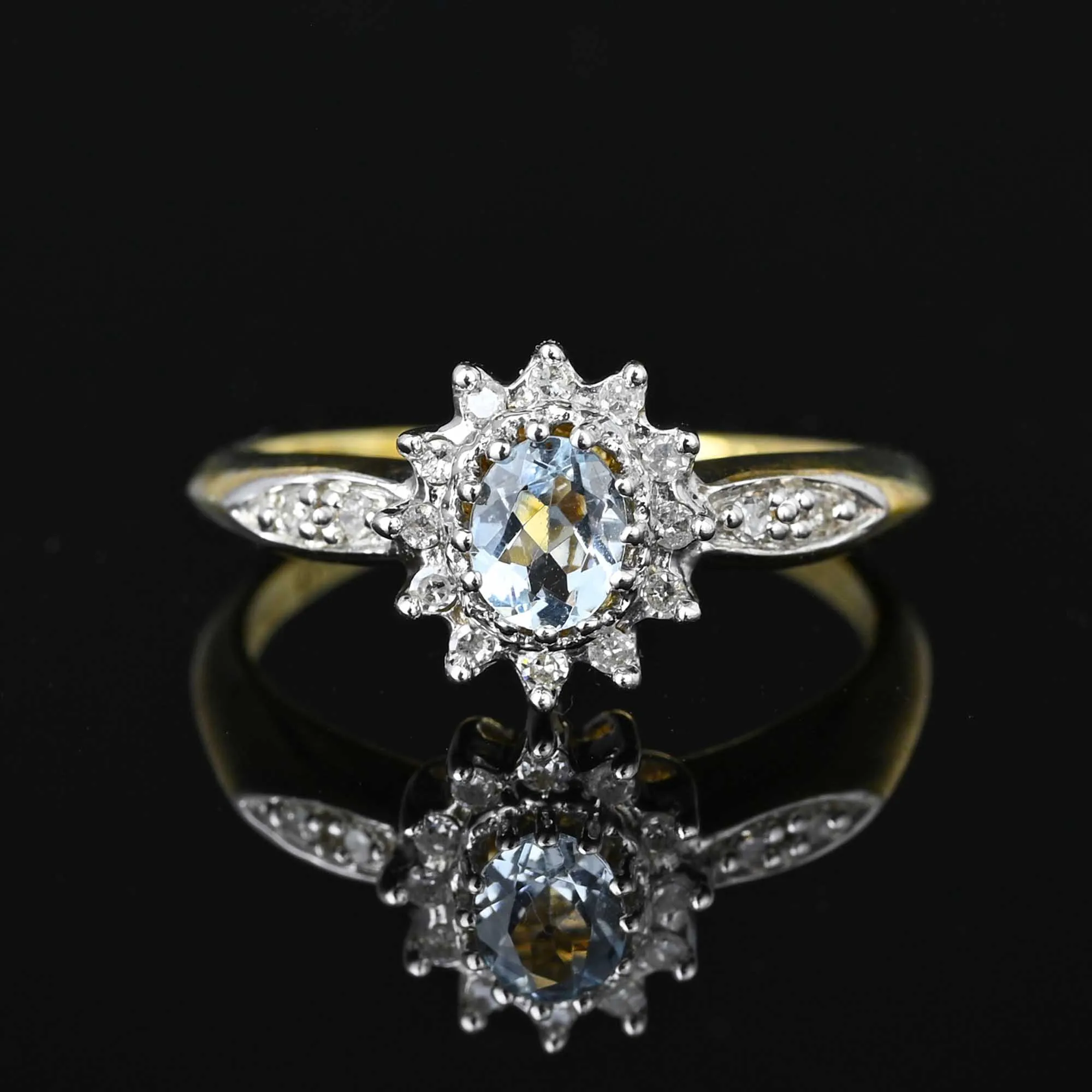 Vintage Diamond Halo Aquamarine Engagement Ring