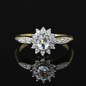Vintage Diamond Halo Aquamarine Engagement Ring