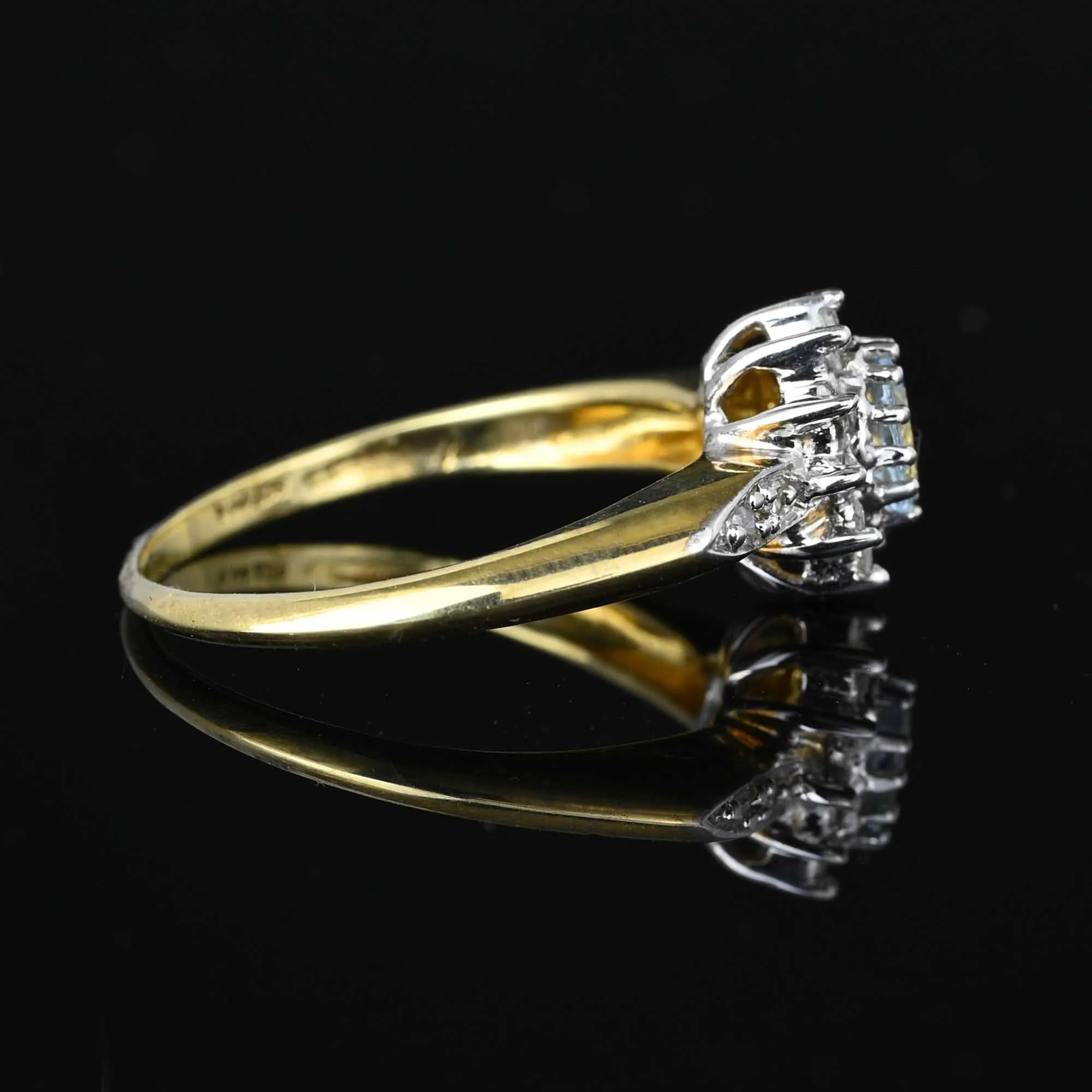Vintage Diamond Halo Aquamarine Engagement Ring