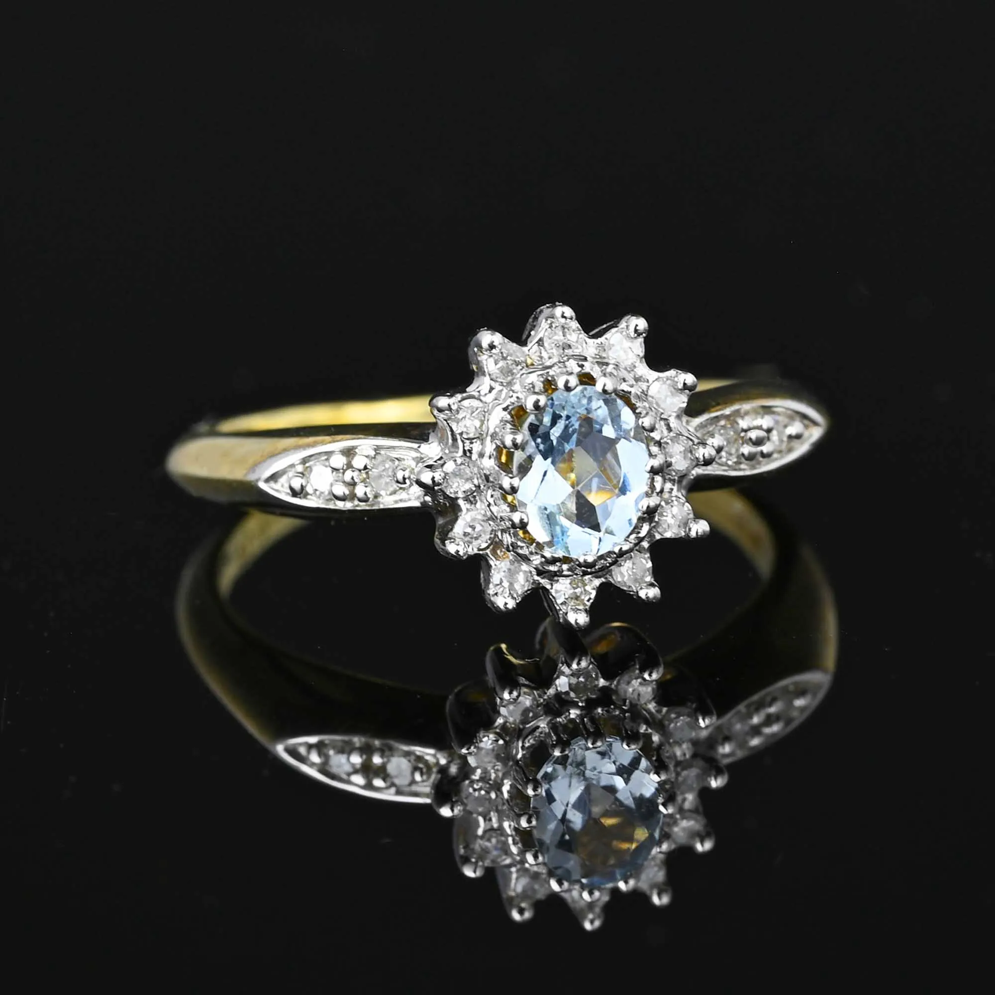 Vintage Diamond Halo Aquamarine Engagement Ring