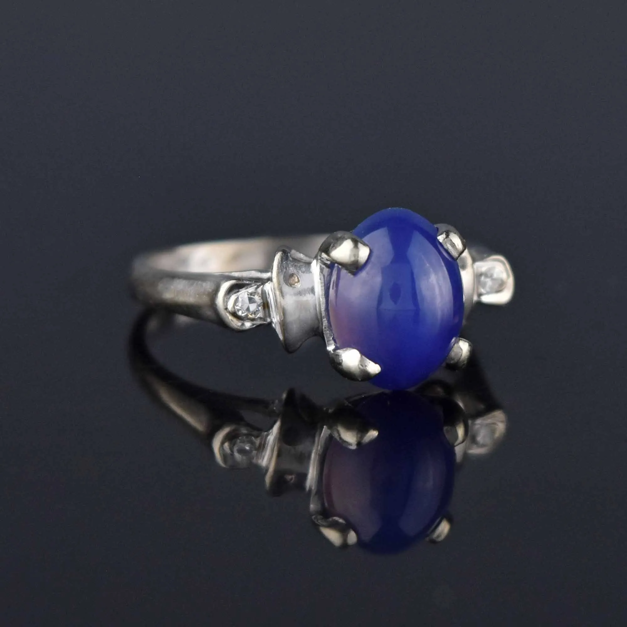 Vintage Diamond Star Sapphire Ring in 14K White Gold