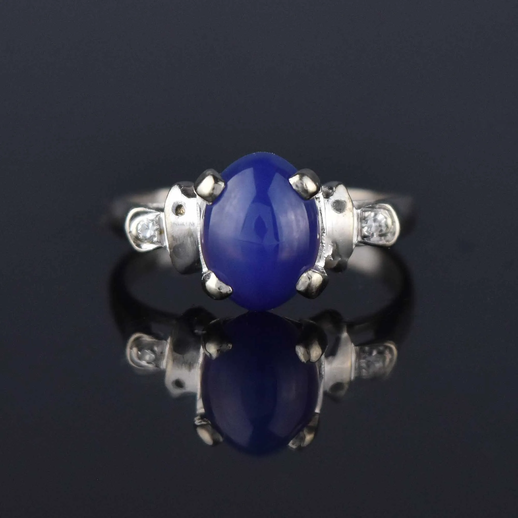 Vintage Diamond Star Sapphire Ring in 14K White Gold