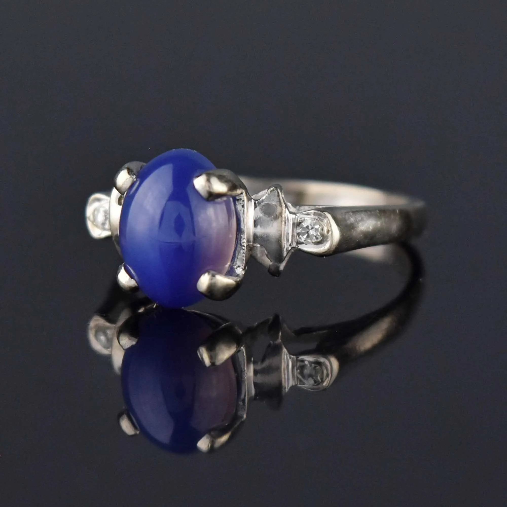 Vintage Diamond Star Sapphire Ring in 14K White Gold