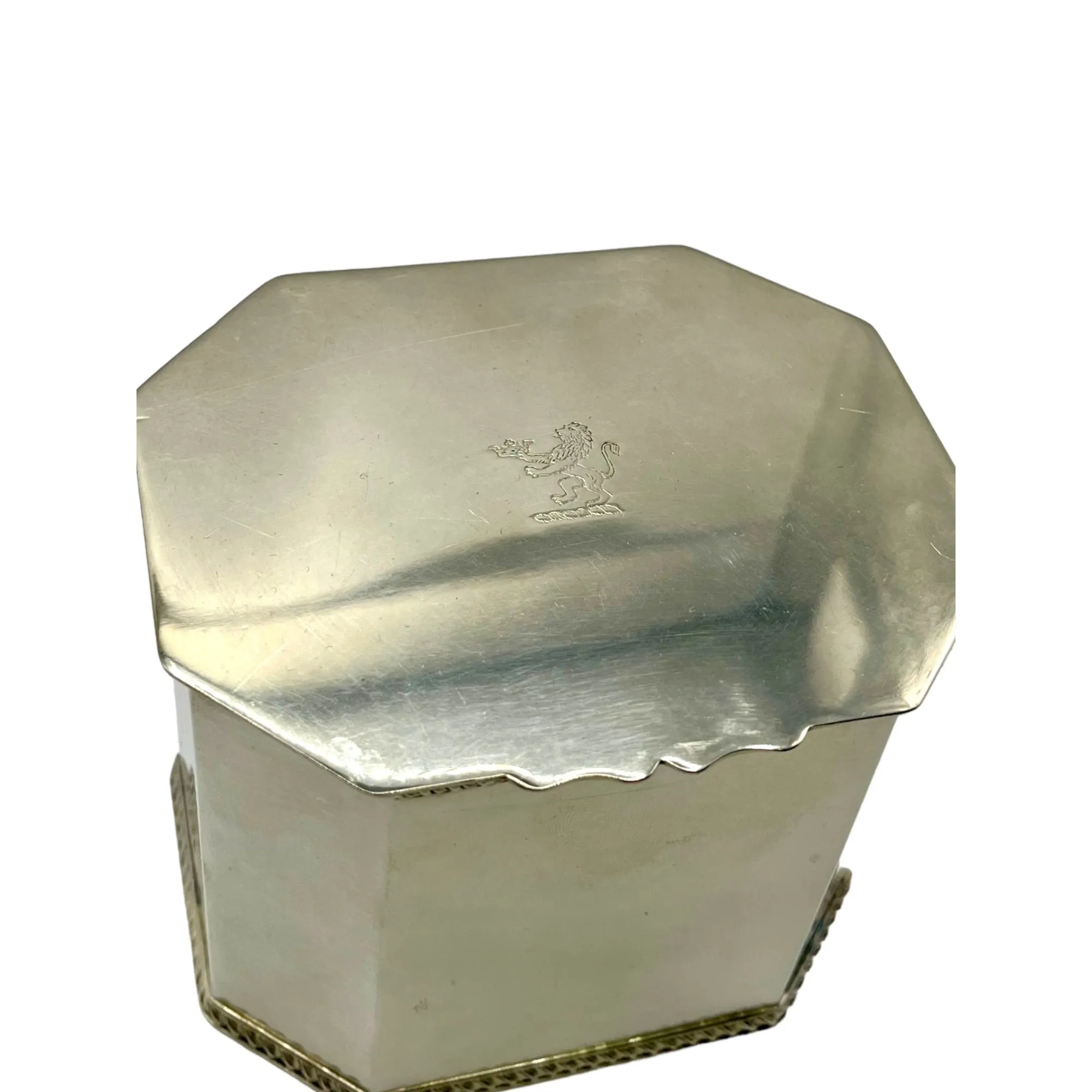Vintage Octagonal Silver Plated Metal Tea Caddy Tobacco Holder Mini Storage Bin