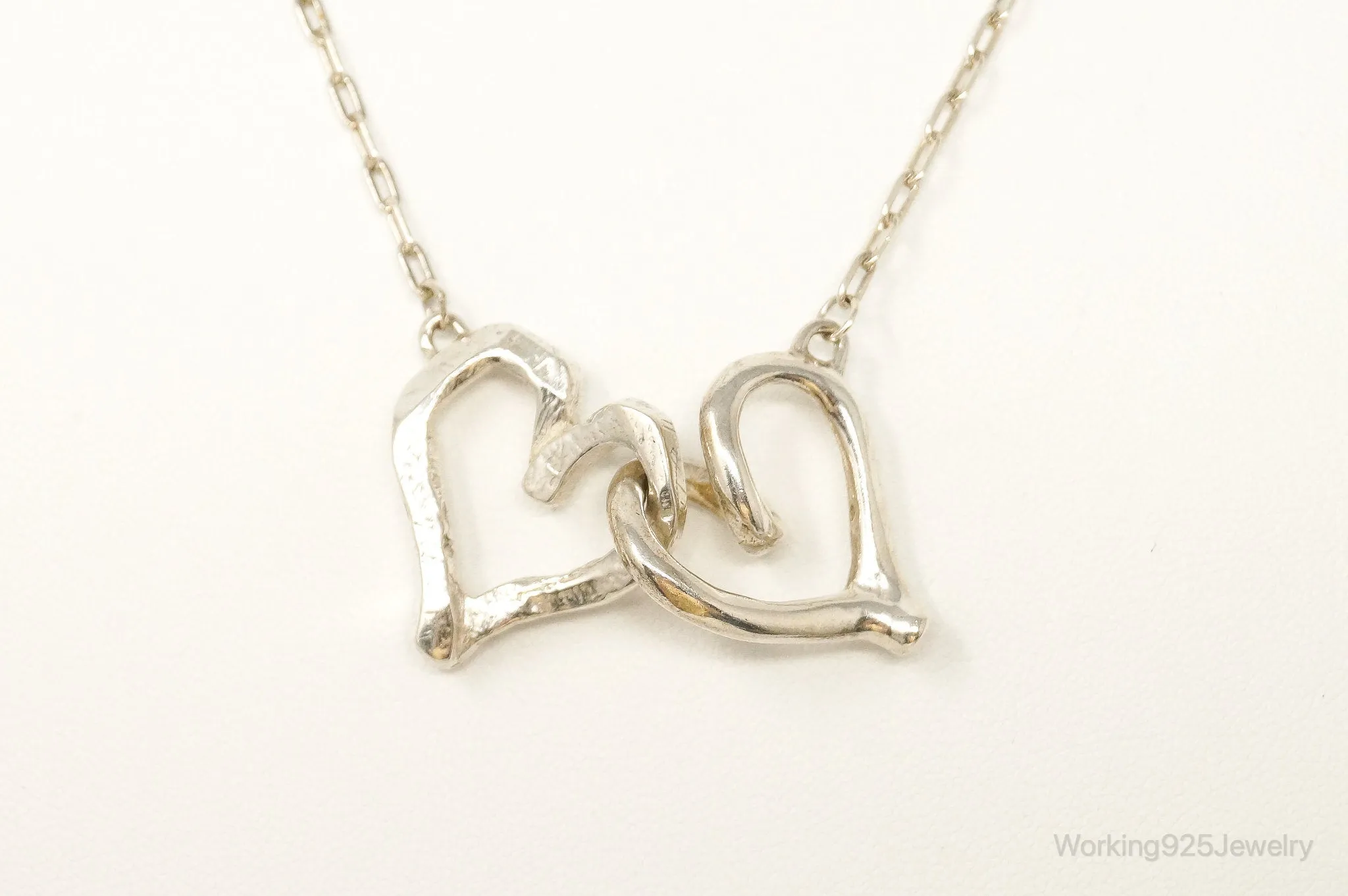 Vintage Open Linked Hearts Lovers Sterling Silver Necklace