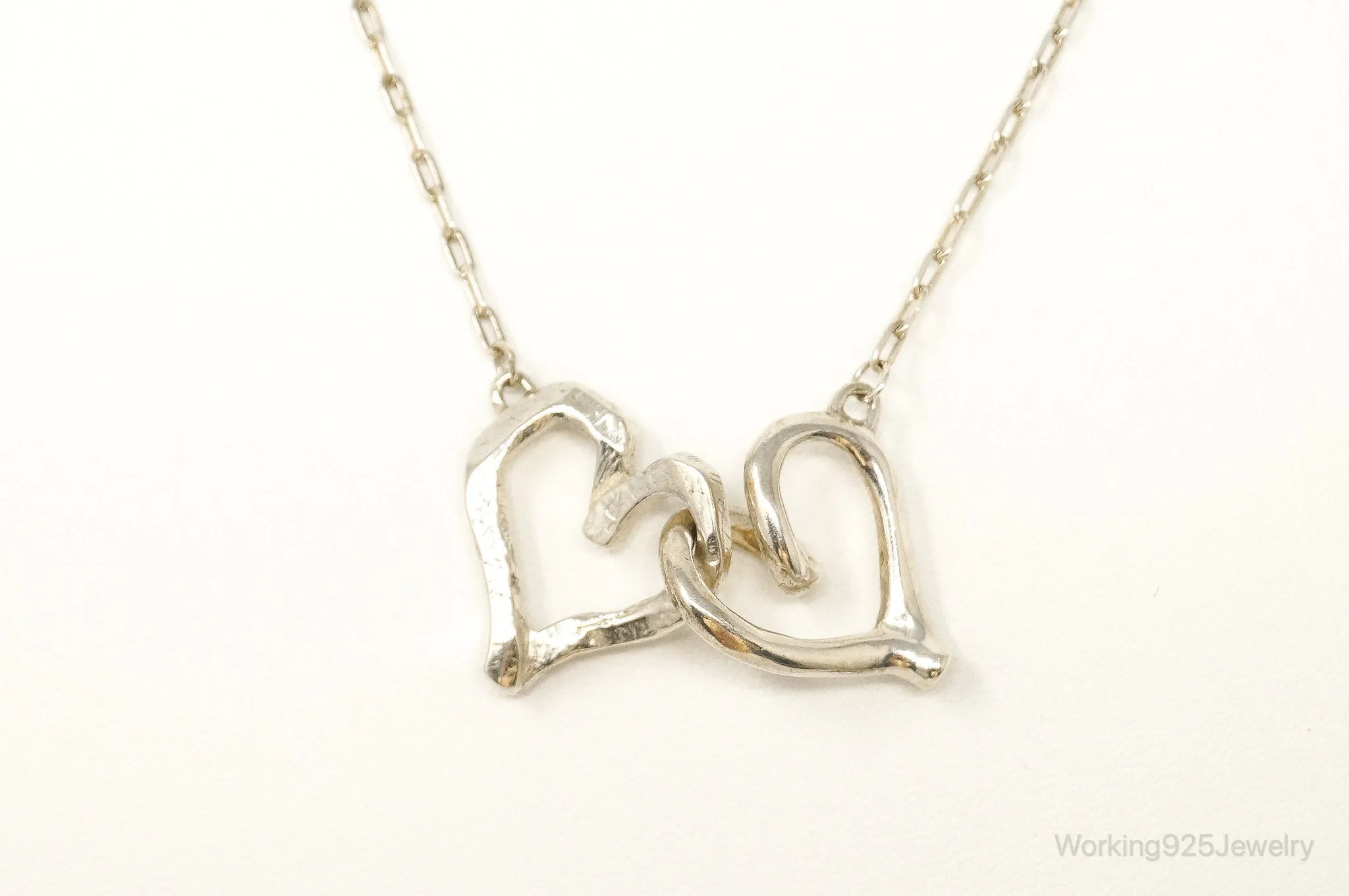 Vintage Open Linked Hearts Lovers Sterling Silver Necklace