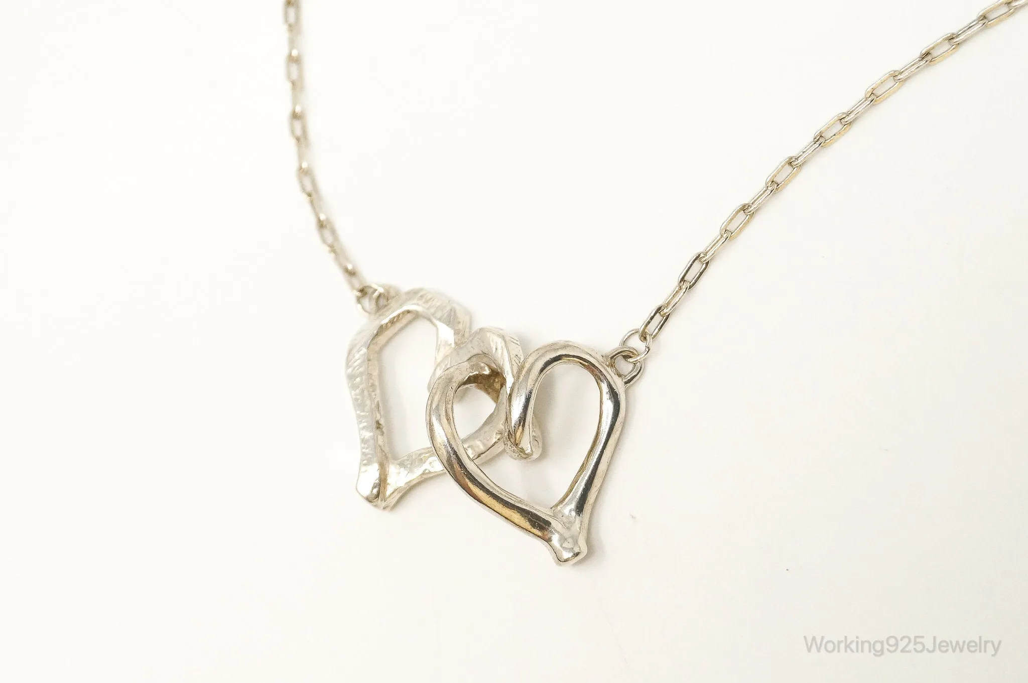 Vintage Open Linked Hearts Lovers Sterling Silver Necklace