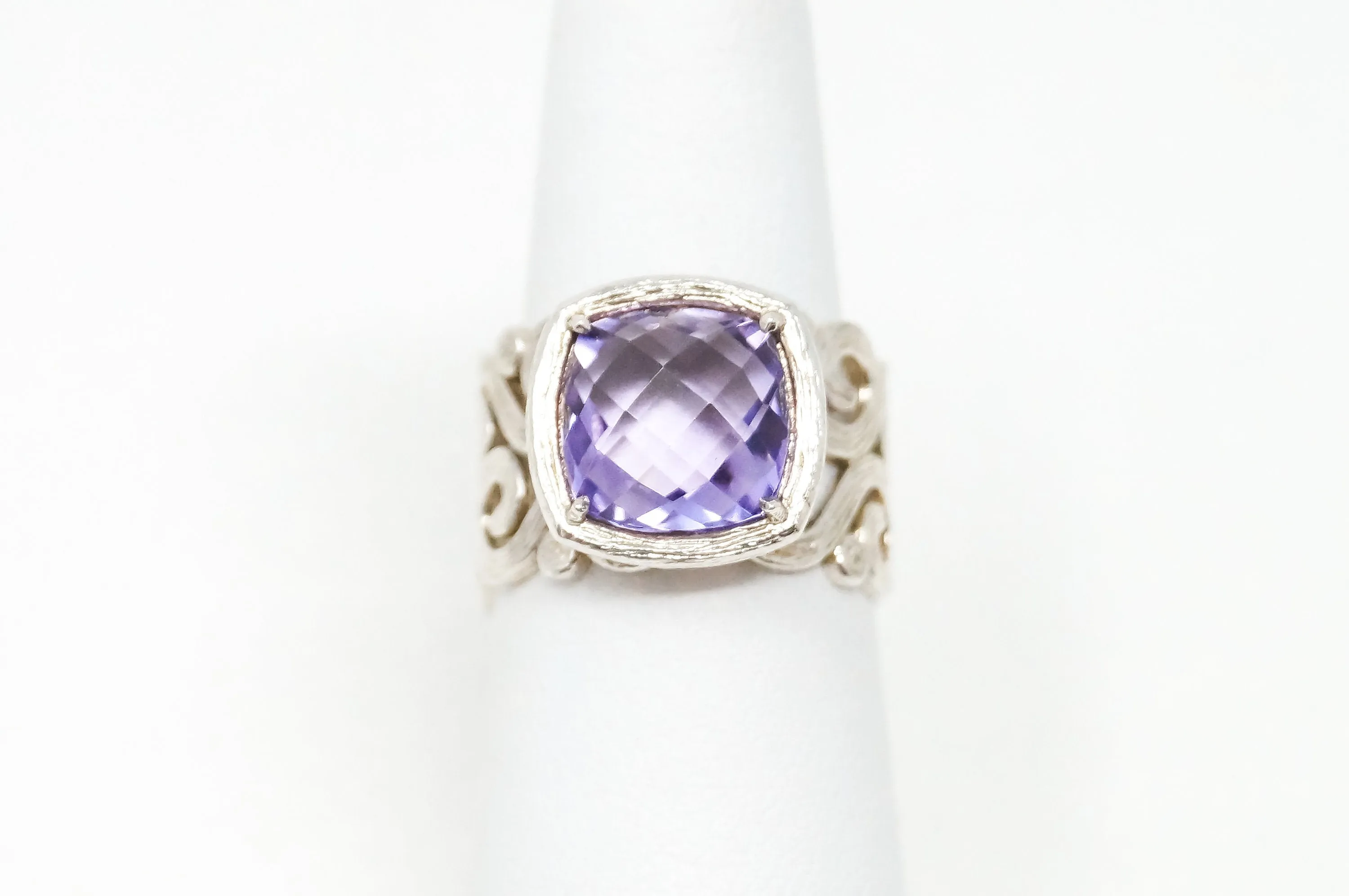 Vintage Purple Amethyst Cut Out Scroll Sterling Silver Ring - Sz 6 - 784661124