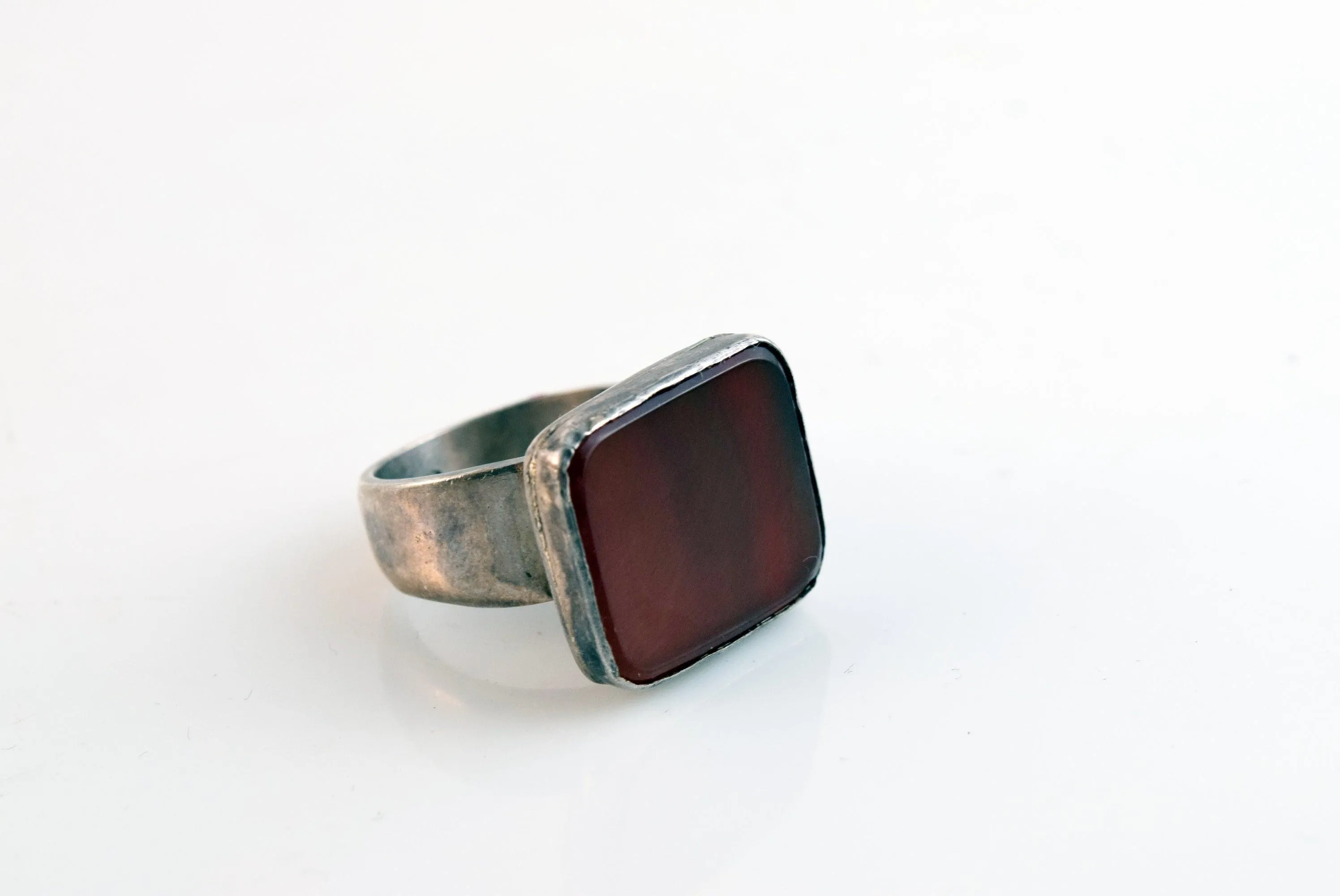 Vintage Silver and Agate Square Ring Size 7 1/2