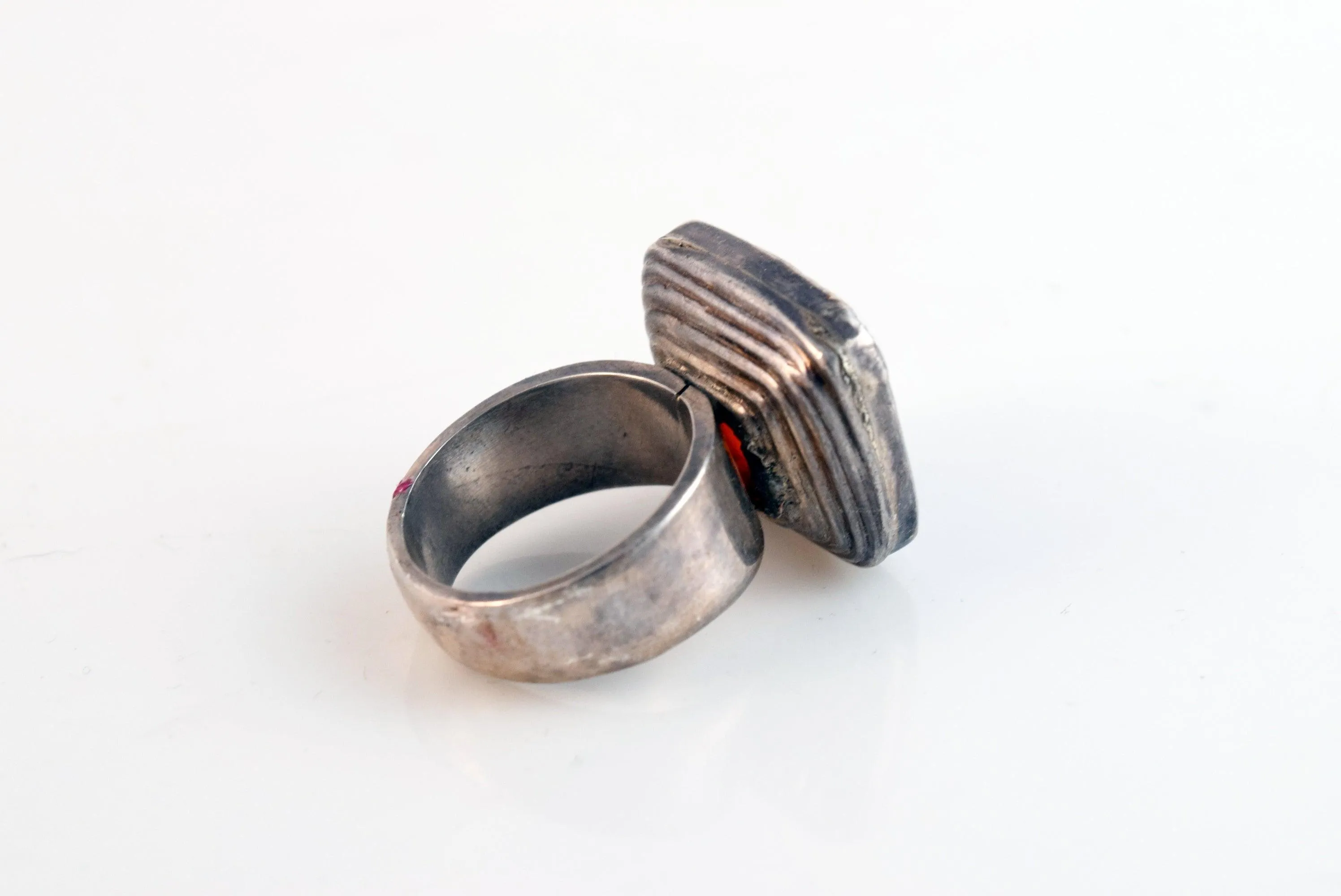 Vintage Silver and Agate Square Ring Size 7 1/2
