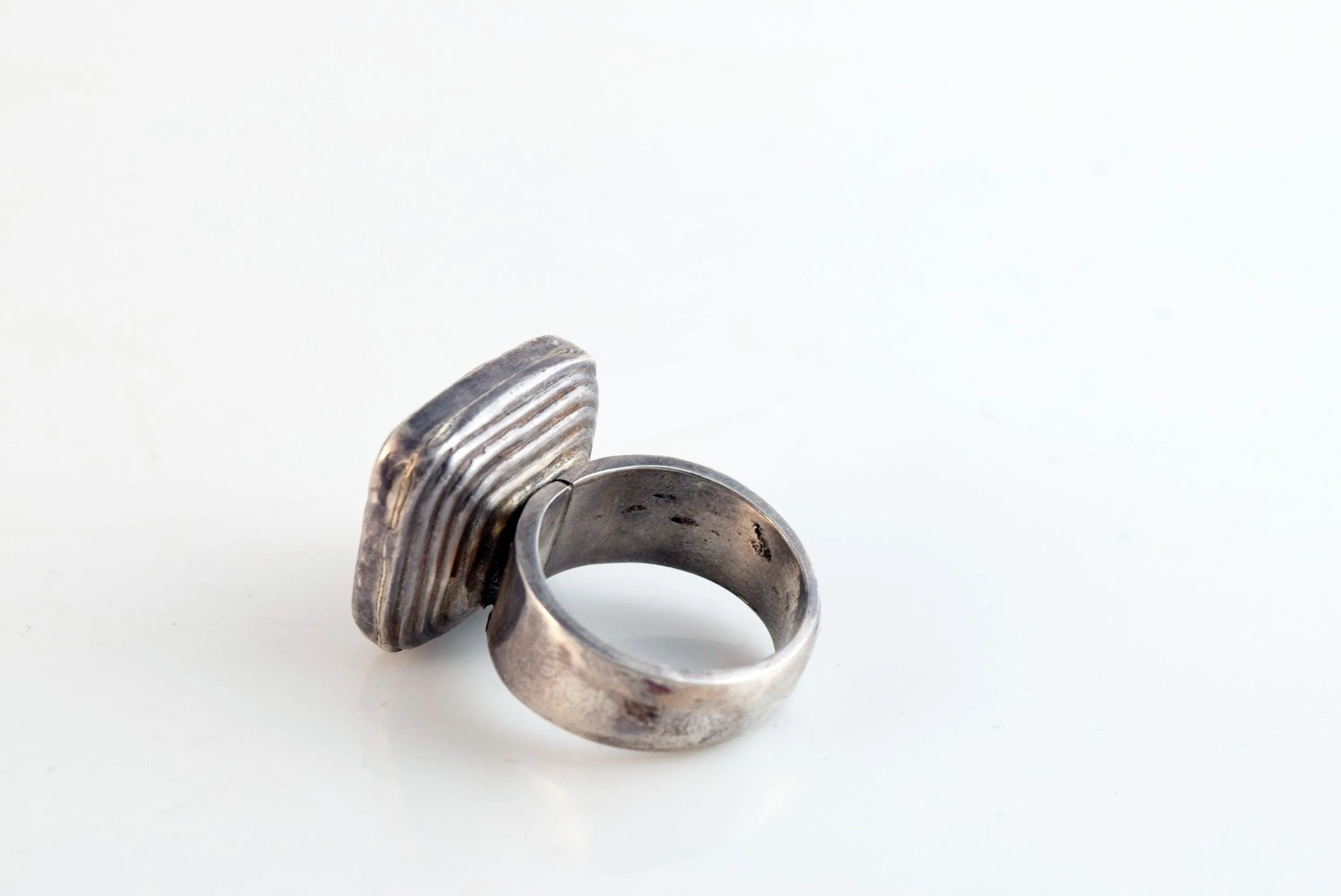 Vintage Silver and Agate Square Ring Size 7 1/2
