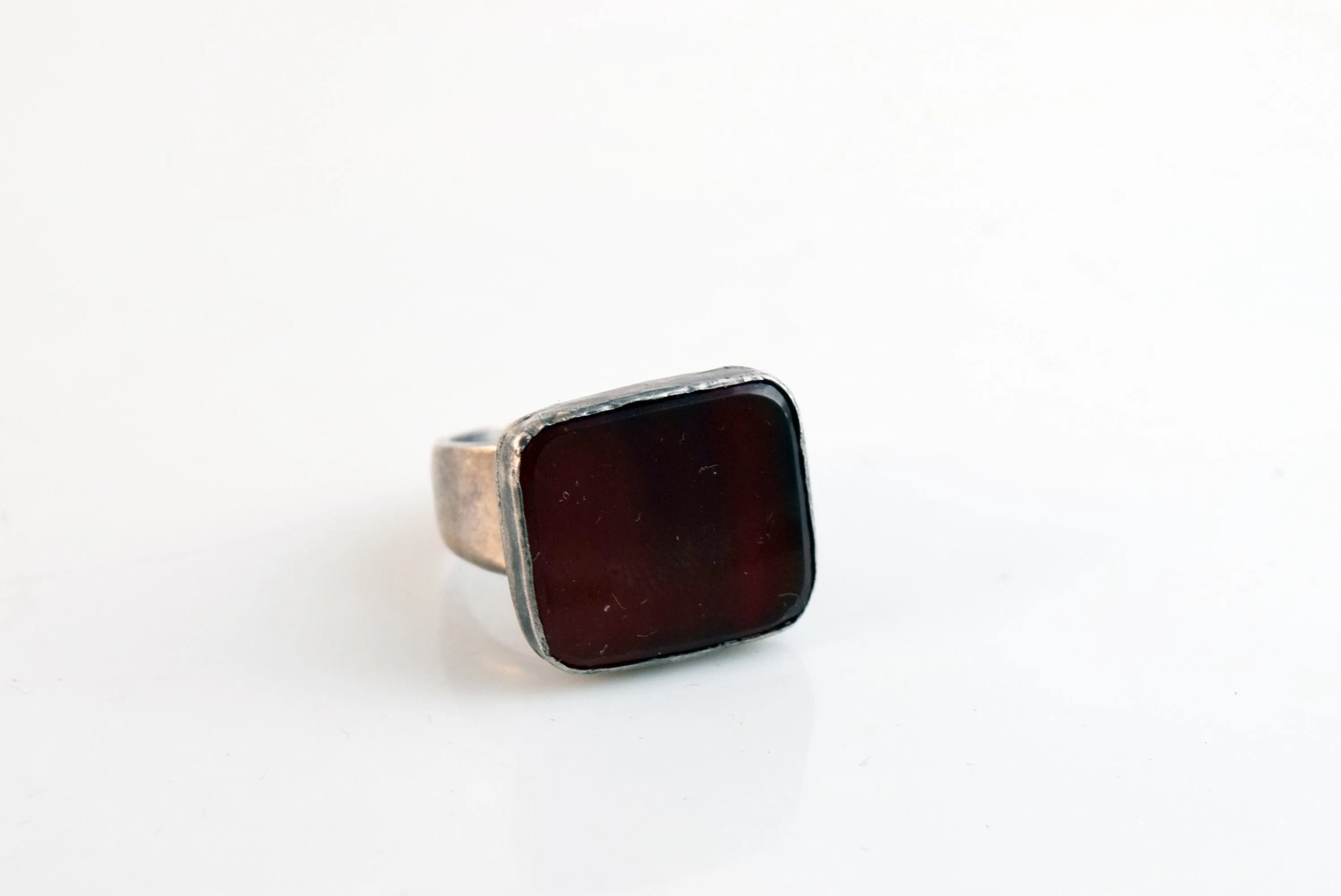 Vintage Silver and Agate Square Ring Size 7 1/2