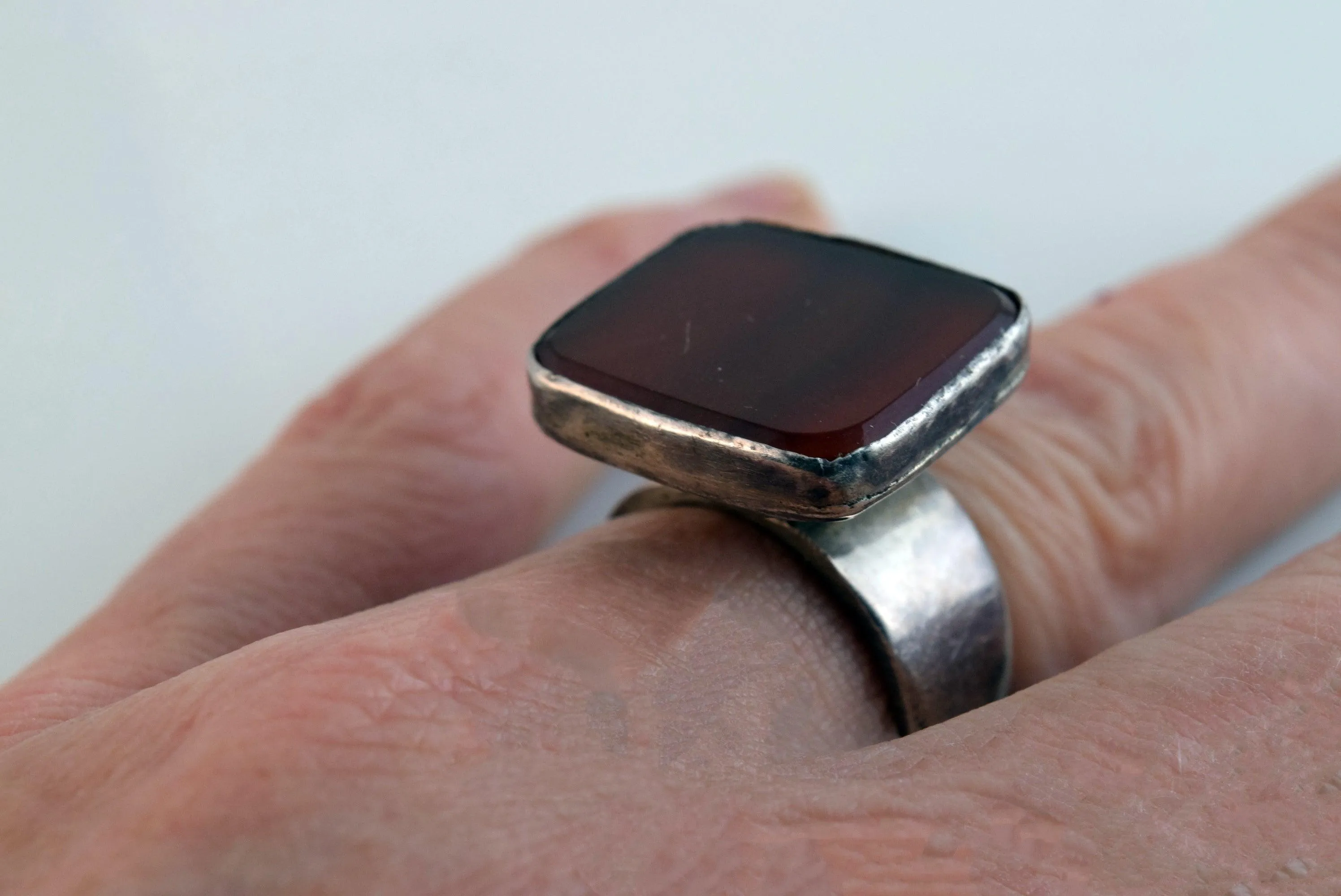 Vintage Silver and Agate Square Ring Size 7 1/2