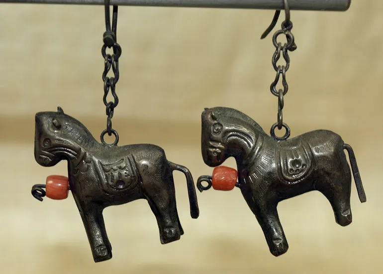 Vintage Silver Chinese Horse Earrings