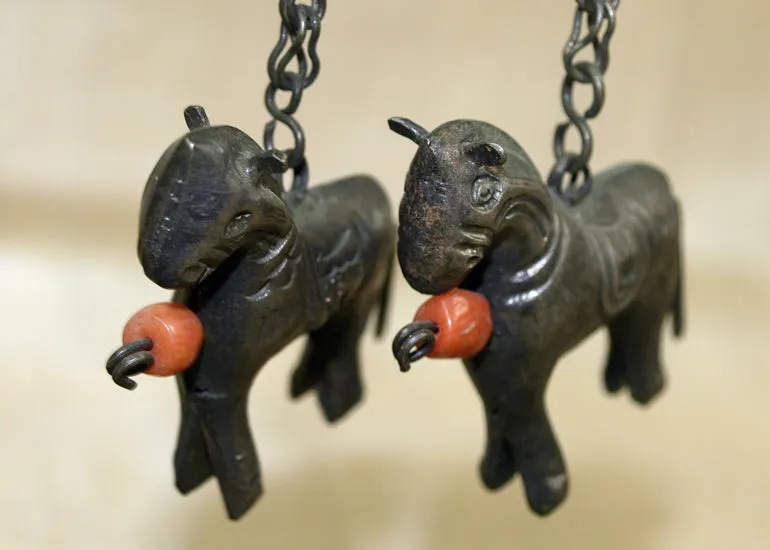 Vintage Silver Chinese Horse Earrings