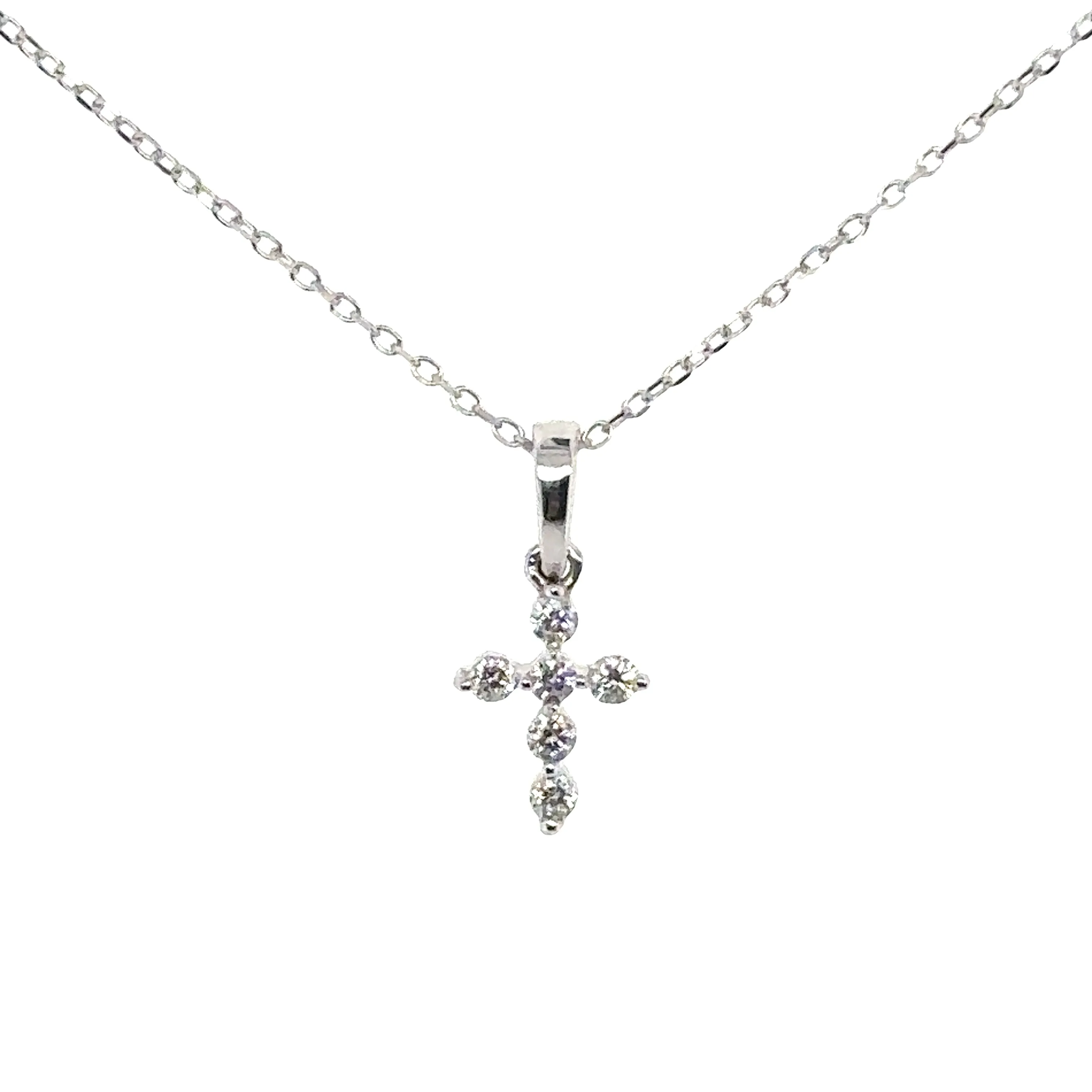 White Gold Diamond Dainty Cross Pendant