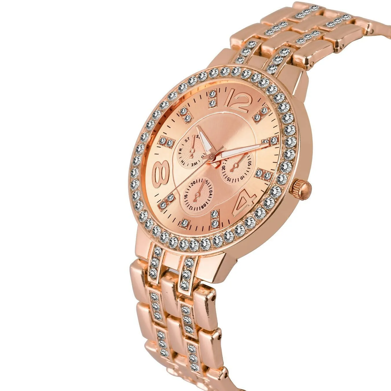 Women Copper Analog Watch With Diamond Bracelet Combo For Girls Watch